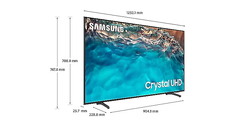بررسی طراحی و ابعاد تلویزیون سامسونگ 55 اینچ مدل bu8072